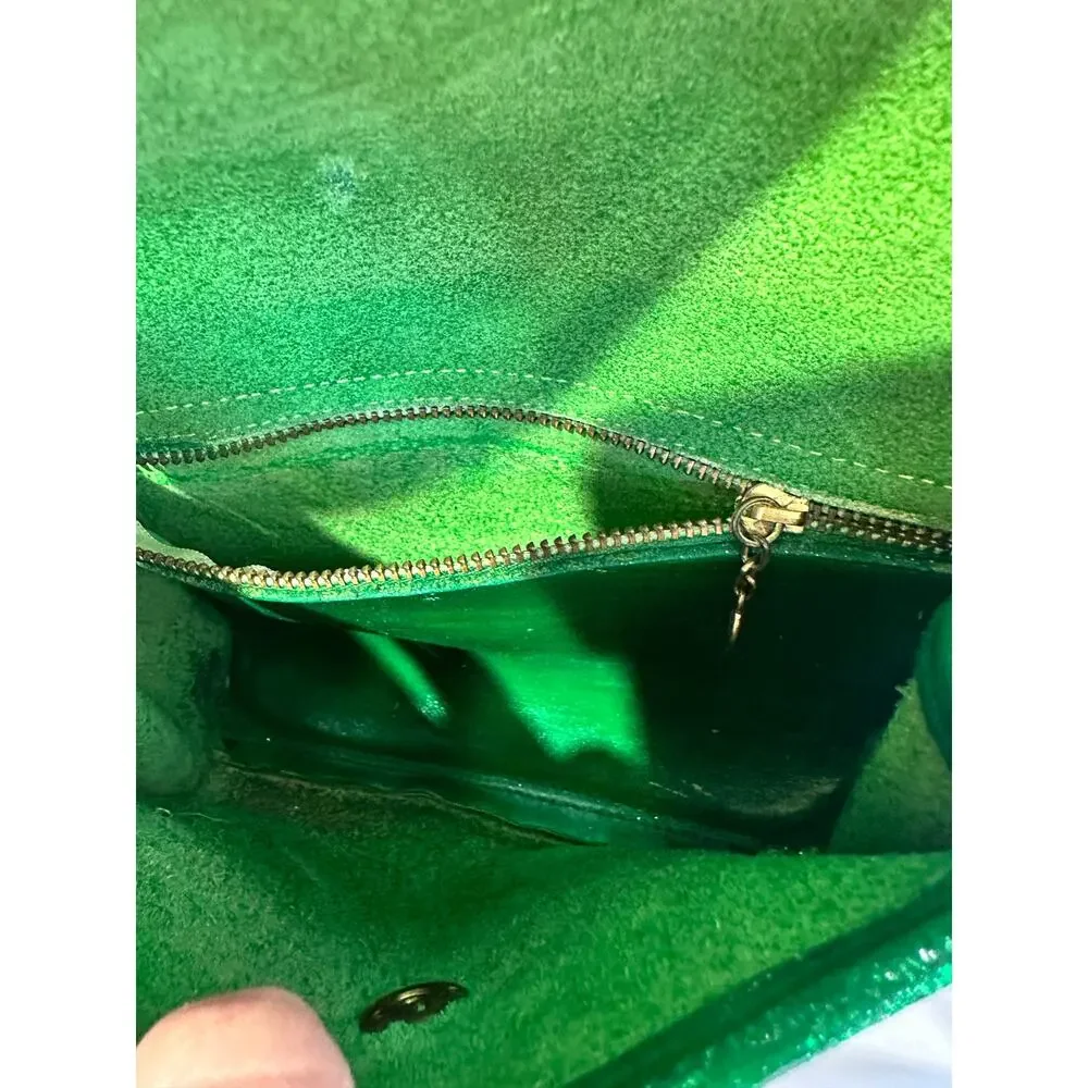Vintage COACH UPCYCLED Metallic Glitter Green Chrystie Spring Lock Brass Bag